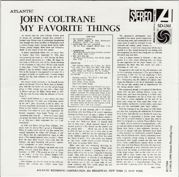 back cover, Coltrane, John - My Favorite Things + 2